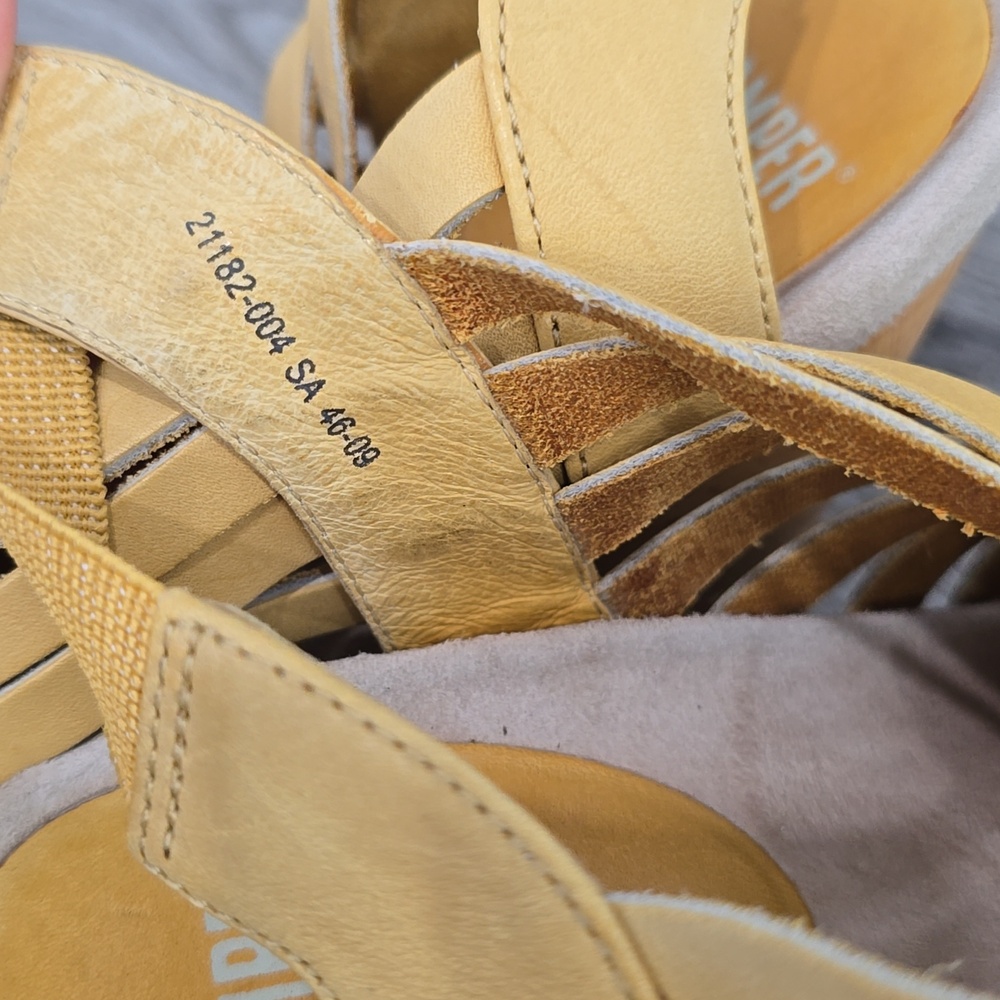 Camper Rachel Yellow Woven Slingback Wedge Sandals Wood Block - Picture 10 of 10